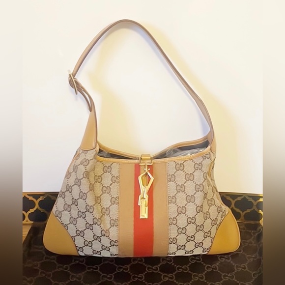 Authentic 🛍 GUCCI GG Canvas Jackie Tote Hand bag WITH  Dust Bag - Picture 2 of 15